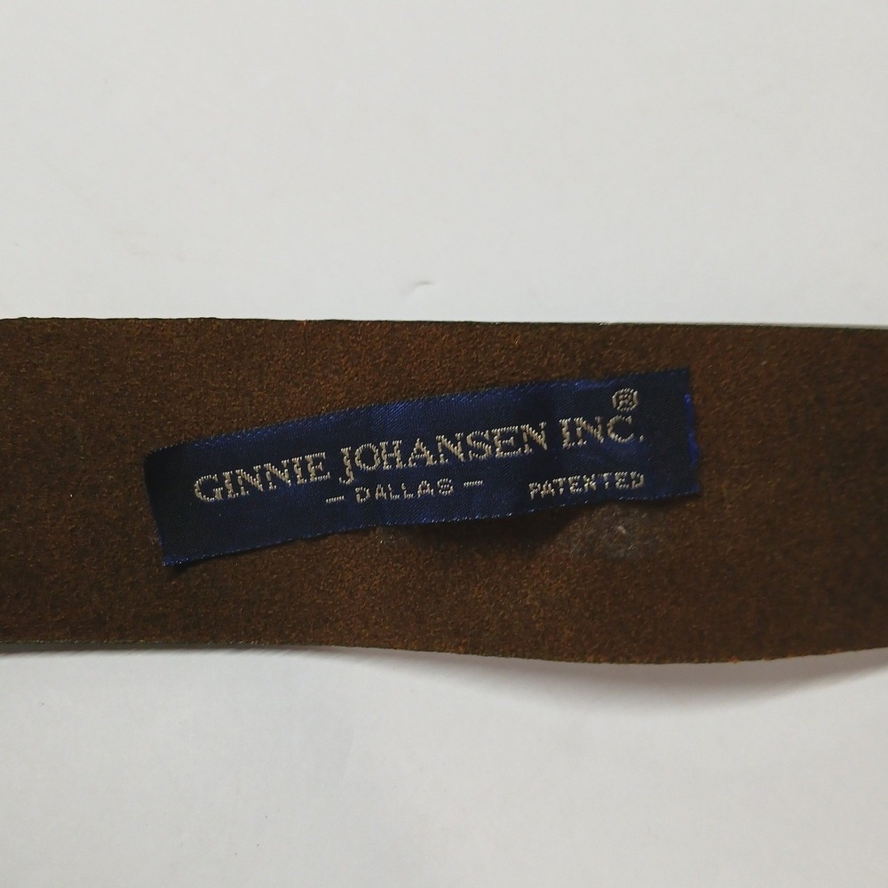 Ginnie Johansen Dallas Vintage Olive Green Leather Western Belt Brass Concho 37 - Picture 2 of 5